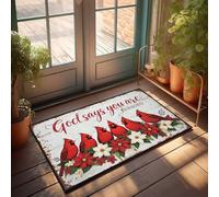 Tapete de otoño con texto en inglés "God says you are": una reunión festiva de cardenales y flores, felpudo divertido para exteriores (50 x 80 cm)