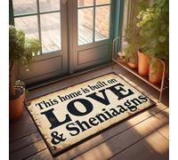 Tapete de otoño con texto en inglés «Love And Sheniaagns: Building Our Home Together», felpudo divertido para exteriores (50 x 80 cm)