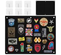 Tapete de pared con cierre autoadherente, tablero táctico plegable de 60 x 45 cm con ojales y 6 ganchos para parches, pulseras y pegatinas. (Negro)