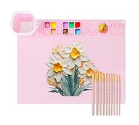 Tapete de Pintura de Silicona, Tapete de Arte Lavable Antideslizante de 50x40cm con 10 Pinceles, Paleta para Dibujar (Rosáceo)