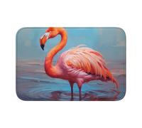 Tapete de piso con borde de bloqueo de 40 x 60 WHJSHOP con bonito diseño de flamenco para inodoro, tocador, casa de vacaciones, baño principal, baño infantil y suite de invitados