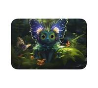Tapete de piso con borde de bloqueo de 40 x 60 WHJSHOP con diseño de gato con alas de mariposa para inodoro, tocador, casa de vacaciones, baño principal, baño infantil y suite de invitados