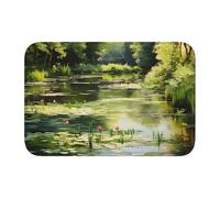 Tapete de piso con borde de bloqueo de 40 x 60 WHJSHOP con diseño de nenúfares en el estanque para inodoro, tocador, casa de vacaciones, baño principal, baño infantil y suite de invitados