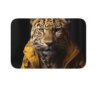 Tapete de piso con borde de bloqueo de 40 x 60 WHJSHOP con estampado de leopardo en una chaqueta de cuero para inodoro, tocador, casa de vacaciones, baño principal, baño infantil y suite de invitados