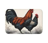 Tapete de piso con borde de bloqueo de 40 x 60 WHJSHOP imagen de pollo y gallo para inodoro, tocador, casa de vacaciones, baño principal, baño infantil y suite de invitados