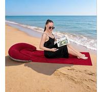 Tapete de Playa Inflable, Superficie flocada, Envolvente de Almohada, Tapete for Exteriores, a Prueba de Arena,para Familiares Amigos Tomar el Sol Bronceado(Red)