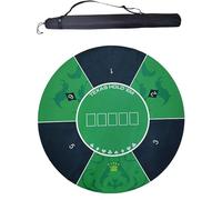 Tapete de póker Redondo de Espuma de Goma, tapete de póker Texas Hold con Bandolera, tapete de diseño de Juego Azul y Verde, tapete Plegable for Juego de Cartas(24 in)