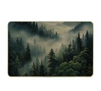 Tapete de puerta con decoración de primavera, naturaleza, bosque, paisaje, bosque, montaña, paisaje, niebla, verde, blanco, goma, antideslizante, atrapasuciedad, interior, puerta delantera, aula