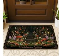Tapete de puerta con diseño de hongos, diseño de mariposa y flores, color verde, antideslizante, para casa, oficina, exterior, interior, entrada, decoración, 29 x 17 pulgadas