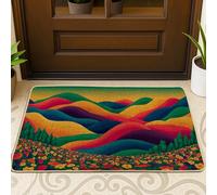 Tapete de puerta con diseño de ondas, flores abstractas de naturaleza, colinas, otoño, verde, antideslizante, atrapasuciedad, para entrada, porche, baño, oficina, 29 x 17 pulgadas