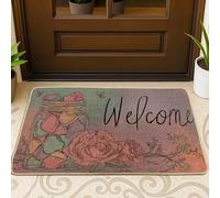 Tapete de puerta con diseño de rosas, rústico, encantador, tarro de corazones pastel, antideslizante, atrapasuciedad, decoración del hogar, para entrada, porche, balcón, 29 x 17 pulgadas
