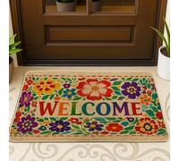 Tapete de puerta con flores, colorido diseño floral de hojas de bienvenida, de goma roja, antideslizante, para decoración de entrada, porche, baño, oficina, 29 x 17 pulgadas