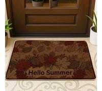 Tapete de puerta con hojas, texto natural de temporada, café, café, verano, antideslizante, para entrada de bienvenida, decoración al aire última intervensión, para puerta delantera, entrada, patio