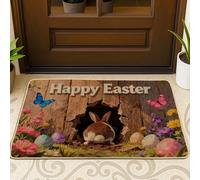 Tapete de puerta de conejo, flores de mariposa festiva de Pascua, color marrón, antideslizante, para decoración de suelo, exterior, puerta delantera, entrada, patio, 73 x 43 cm