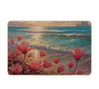 Tapete de puerta de primavera, hermoso océano, playa, floral, costero, amanecer, ciudad, planta, naturaleza, mar, azul, rosa, goma, atrapasuciedad, decoración, oficina, aula, piscina, garaje, lavable