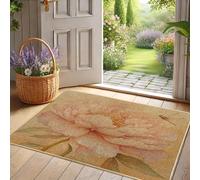 Tapete de puerta floral de primavera, tapete de entrada suave de peonía de melocotón para uso en exteriores e interiores, hermosa decoración de estilo cabaña, tapete frontal antideslizante e