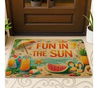 Tapete de sandía para puerta, diseño de bola de playa tropical de verano, color naranja, lavable, de perfil bajo, decoración al aire libre para puerta delantera, entrada, patio, 29 x 17 pulgadas