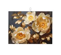 Tapete de secado de cocina con estampado de peonías de oro blanco, 45,7 x 61 cm, adecuado para colocar pequeños electrodomésticos en la cocina