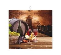 Tapete de secado de cocina con patrón de bodega de vino tinto, seca los platos rápidamente, 41 x 46 cm, elegante tapete decorativo de cocina