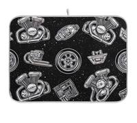 Tapete de secado de platos, almohadilla de platos con impresión de piezas de automóvil vintage, tapete escurridor de platos reversible, protector de encimera de cocina, 18 x 24 pulgadas