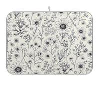 Tapete de secado de platos beige vintage con flores silvestres, almohadilla absorbente para escurridor de platos para decoración del hogar y cocina, 16 x 18 pulgadas