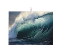 Tapete de secado de platos Big Waves in the Sea, tapete de secado de microfibra, tamaño grande de 18 x 24 pulgadas, tapete de secado de cocina (negro/rojo/azul)
