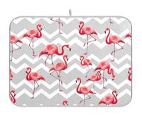Tapete de secado de platos blanco Chevron Flamingo gris, tapete de cocina absorbente reversible para encimera, 16 x 18 pulgadas
