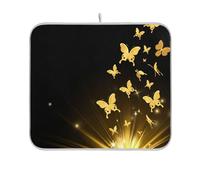 Tapete de secado de platos con diseño floral de mariposas doradas, ultra absorbentes, a prueba de calor, con lazo para colgar, decoración del hogar, 18 x 24 pulgadas
