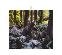 Tapete de secado de platos con estampado de osos negros rge and Small Black Bears, tapete absorbente de encimera, adecuado para almacenar cuchillos, tazas y platos.