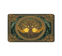 Tapete de secado de platos de árbol de la vida celta para encimera de cocina, tapete de goma absorbente verde y dorado, tapete de secado de platos de piel sintética de otoño, 12 x 20 pulgadas