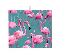 Tapete de secado de platos de cocina de 16 x 18 pulgadas, decorativo, duradero, lavable, reutilizable, una bandada de flamencos, tapete absorbente para encimera de cocina