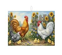 Tapete de secado de platos de gallina de granja, tapete escurridor de platos absorbente de pollo, almohadilla de secado de microfibra rústica de primavera para encimera de cocina, 18 x 24 pulgadas