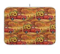 Tapete de secado de platos de girasoles de camión vintage otoñal, tapete escurridor de platos reversible para decoración del hogar y cocina, 16 x 18 pulgadas
