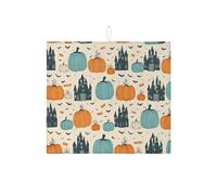 Tapete de secado de platos de Halloween para cocina, calabaza y casa encantada, tapete escurridor absorbente, almohadilla de secado de microfibra festiva para encimera de cocina, 16 x 18 pulgadas