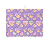 Tapete de secado de platos de helado de corazón para mostrador de cocina, tapete absorbente de dibujos animados violeta, divertido tapete de secado de microfibra para cocina, café, protector de barra