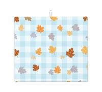 Tapete de secado de platos de hojas coloridas de otoño, almohadilla de drenaje absorbente para encimera de cocina, rejilla azul, alfombrilla de café, protector de escurridor de platos con lazo para