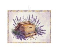 Tapete de secado de platos de miel de lavanda para encimera de cocina, tapete absorbente floral vintage, almohadilla de secado de microfibra rústica de primavera para protector de barra de café, 45,7