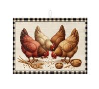 Tapete de secado de platos de pollo para encimera de cocina, tapete absorbente de gallina marrón rústico, almohadilla de secado de microfibra para protector de encimera de cocina, 45,7 x 61 cm