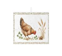 Tapete de secado de platos de pollo rústico para encimera de cocina, tapete escurridor de platos absorbente de gallina marrón rústico, almohadilla de secado de microfibra floral de primavera para