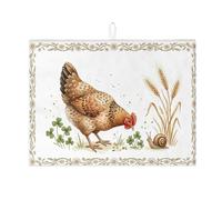 Tapete de secado de platos de pollo rústico para mostrador de cocina, escurridor de platos de gallina café rústico, absorbente de gallina, almohadilla de secado de microfibra floral para decoración de