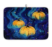 Tapete de secado de platos para encimera de cocina, almohadilla de secado de microfibra, tapete de secado de Halloween, azul, fuego, calabaza, café, 60 x 45 cm