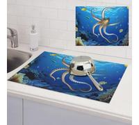 Tapete de secado de platos para encimera de cocina, tapete de microfibra súper absorbente, tapete escurridor grande, tapete de biología marina, tapete de barra de café para encimeras, almohadilla de