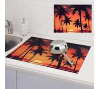 Tapete de secado de platos para encimera de cocina, tapete de microfibra súper absorbente, tapete escurridor grande, palmera, verano, puesta de sol, café, bar, tapete para encimeras, almohadilla de