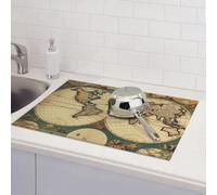 Tapete de secado de platos retro con mapa del mundo para encimera de cocina, almohadilla de secado de microfibra absorbente, reversible, lavable, escurridor de platos, 18 x 24 pulgadas, fácil de