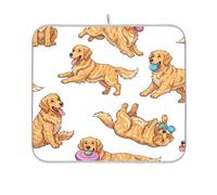 Tapete de secado de platos reversible para perro, color blanco y dorado, tapete de microfibra para escurrir, 18 x 24 pulgadas