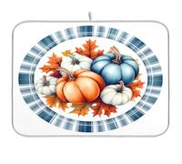 Tapete de secado de platos súper absorbente, tapete de microfibra de secado rápido, 24 x 18 pulgadas, almohadilla de secado de platos de cocina, rejilla azul calabaza