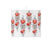 Tapete de secado de platos Sweet Love para el día de San Valentín, para encimera de cocina, tapete escurridor de platos absorbente de corazón, almohadilla de secado de microfibra floral vintage de 16