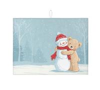 Tapete de secado de platos Winter Bear and Snow Man para encimera de cocina, bonito tapete escurridor de platos absorbente, almohadilla de secado de microfibra acogedora para cafetería de 18 x 24