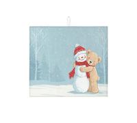 Tapete de secado de platos Winter Bear and Snow Man para encimera de cocina, bonito tapete escurridor de platos absorbente, almohadilla de secado de microfibra acogedora para cafetería, 16 x 18