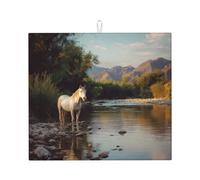 Tapete de secado para cocina, caballos de HHGFASD by the River, ultra absorbente, reversible y elegante tapete de encimera de cocina